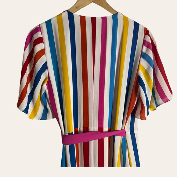 Color Me Courtney Taira Multicolor Striped Short Sleeve Wrap Midi Dress Size S - Picture 13 of 15